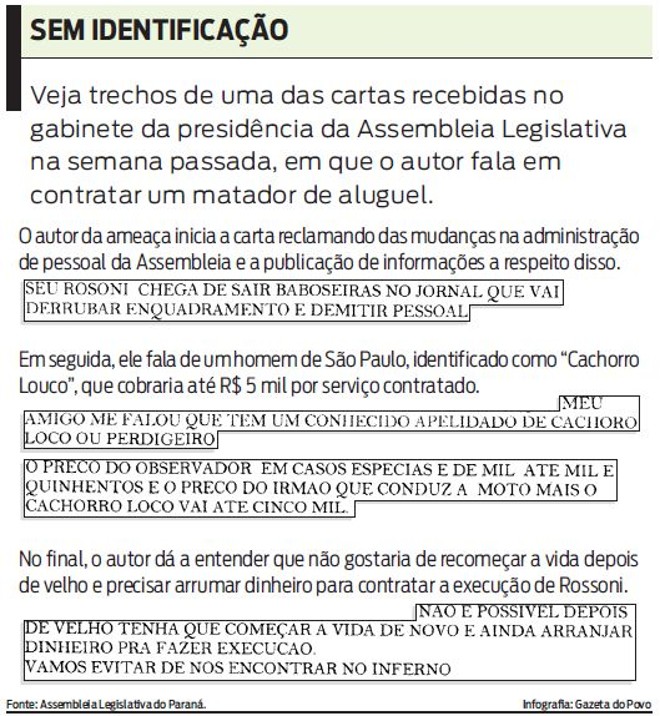 Veja trechos de uma das cartas recebidas no gabinete da Alep | 
