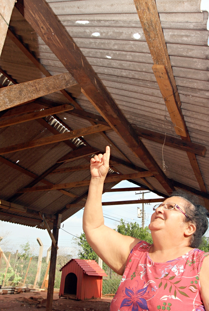 Naura Marins, de Foz do Iguaçu, contabiliza o prejuizo de R$ 1 mil pelo granizo | Christin Rizzi/Gazeta do Povo