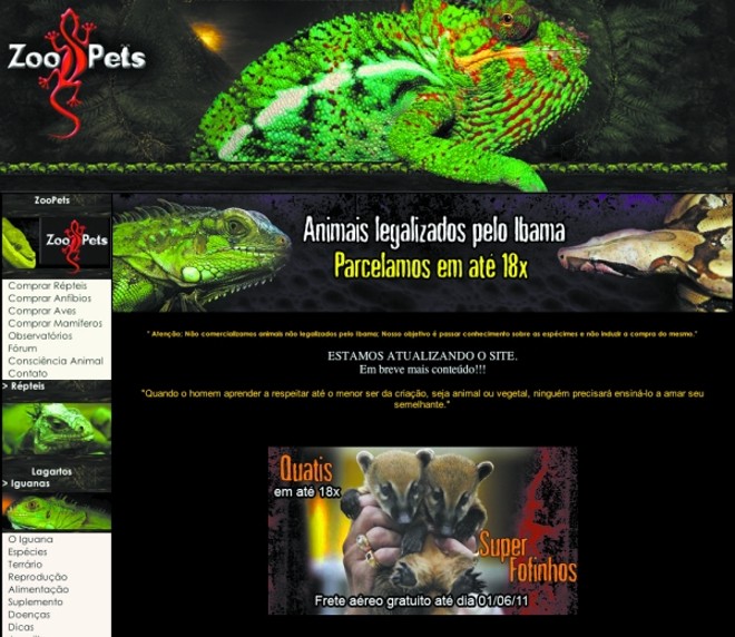Site afirmava que tinha liberação do Ibama para o comércio dos animais e parcelava compras no cartão de crédito |
