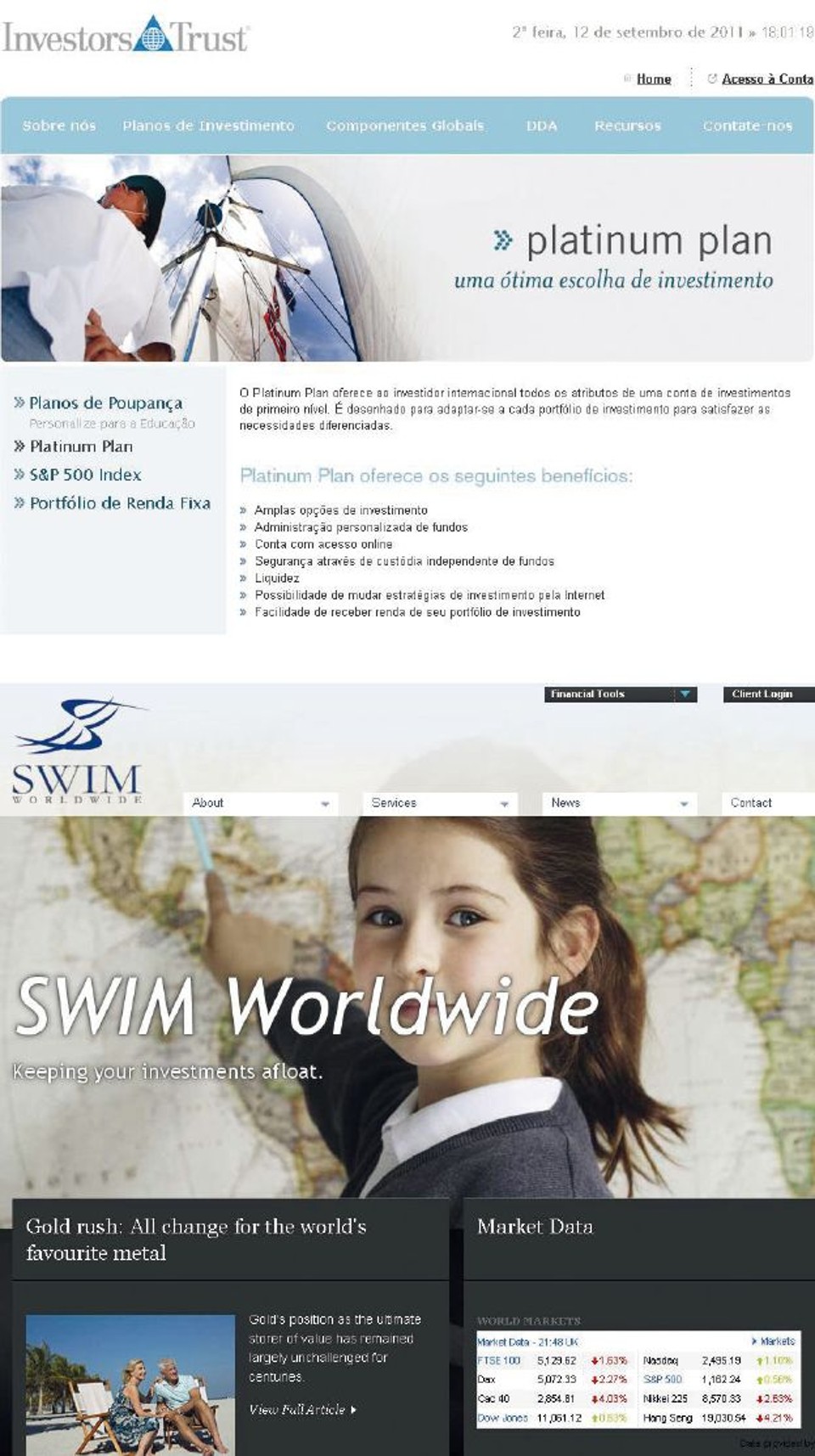 Sites das empresas Investors Trust e Swim Worldwide: suspensão da oferta de valores mobiliários, por ordem da CVM | Divulgação