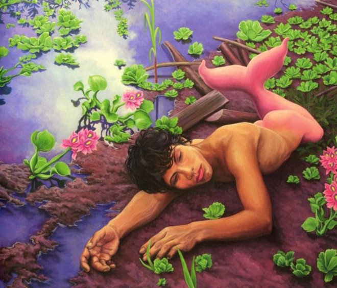 CASA ANDRADE MURICY- O espaço é um dos mais variados da Bienal, por trazer obras contemporâneas de artistas das mais diferentes partes do mundo, incluindo curitibanos como Felipe Scandelari, que traz Eu, Desenhando a Mim Mesmo. No total, são 17 exposições. Uma das mais interessantes é a do peruano Christian Bendayán. Ele mistura registros da cultura popular em uma técnica simples, em obras de óleo sobre tela, que registram a vulgaridade da estética de rua latino-americana, e que fogem totalmente das regras acadêmicas. A obra Orilla (foto), de 2007, integra a exposição e foi cedida para a Bienal pelo próprio artista | 