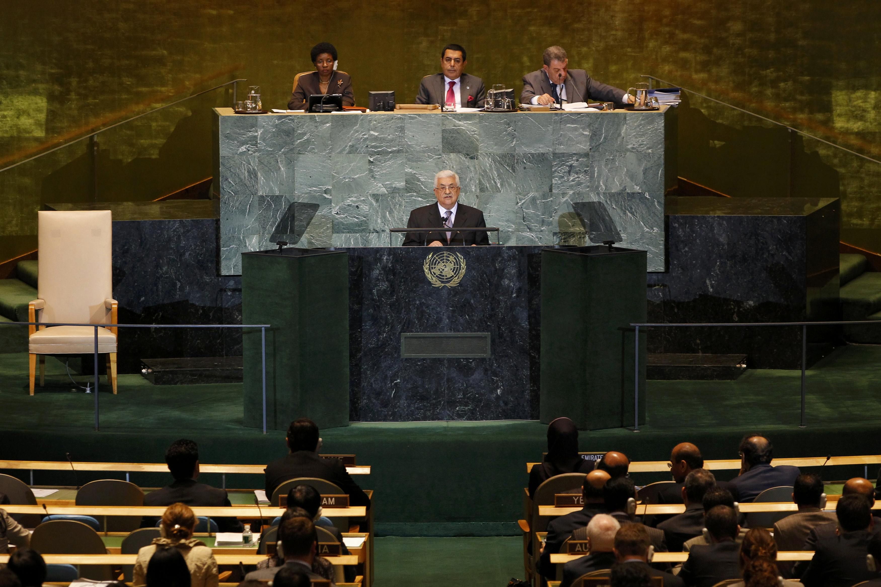 Presidente da Palestina, Mahmoud Abbas, faz seu discurso na assembleia da ONU | REUTERS/Mike Segar