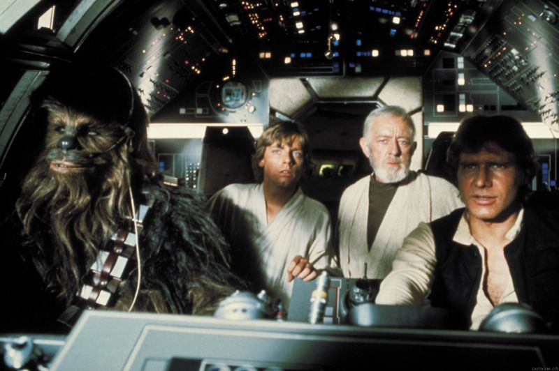 Chewbacca, Luke, Obi-wan e Han Solo, no filme original, de 1977: remasterização foi completa | Divulgação