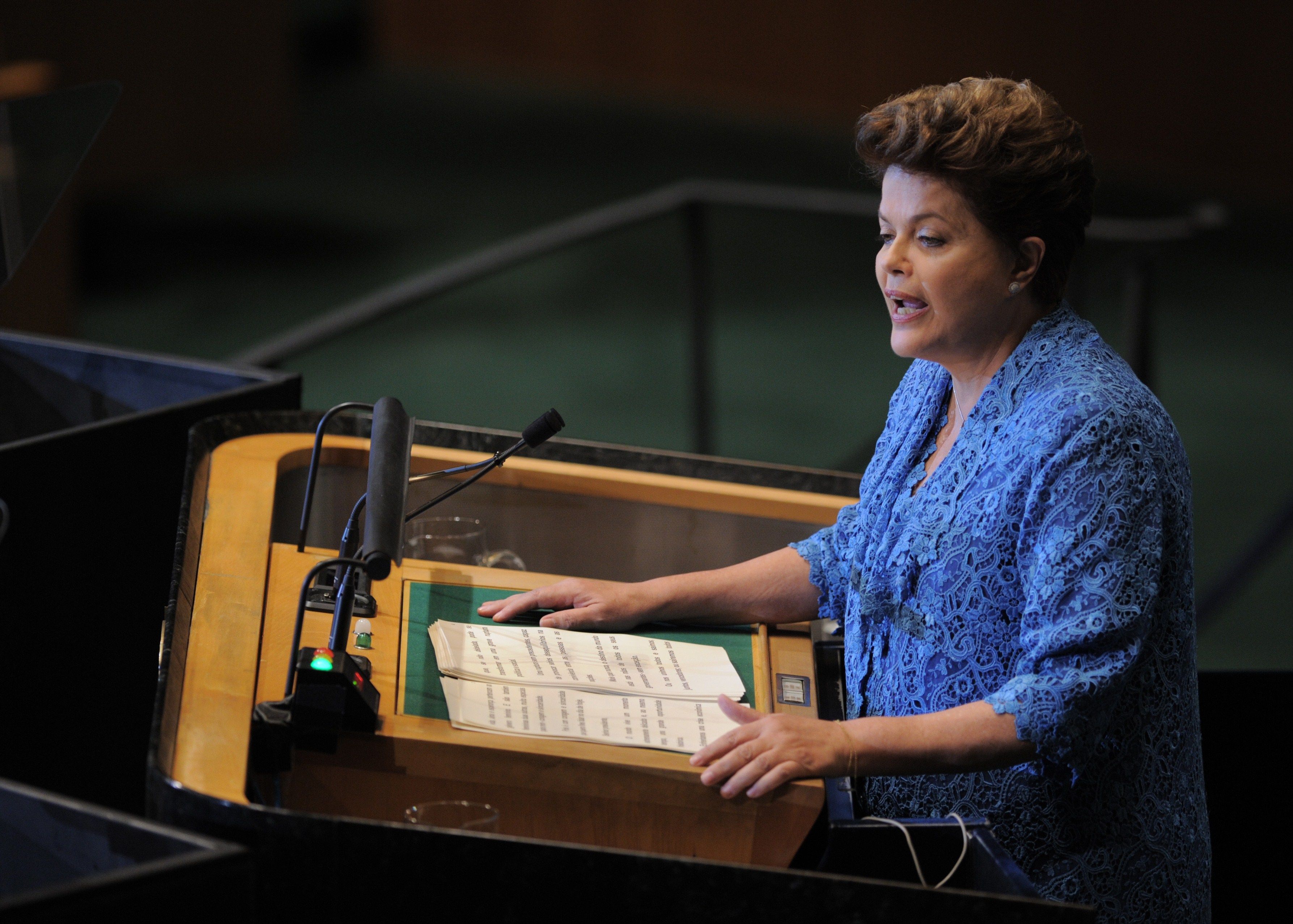 Presidente Dilma fala às Nações Unidas durante Assembleia-Geral | AFP PHOTO/Stan HONDA
