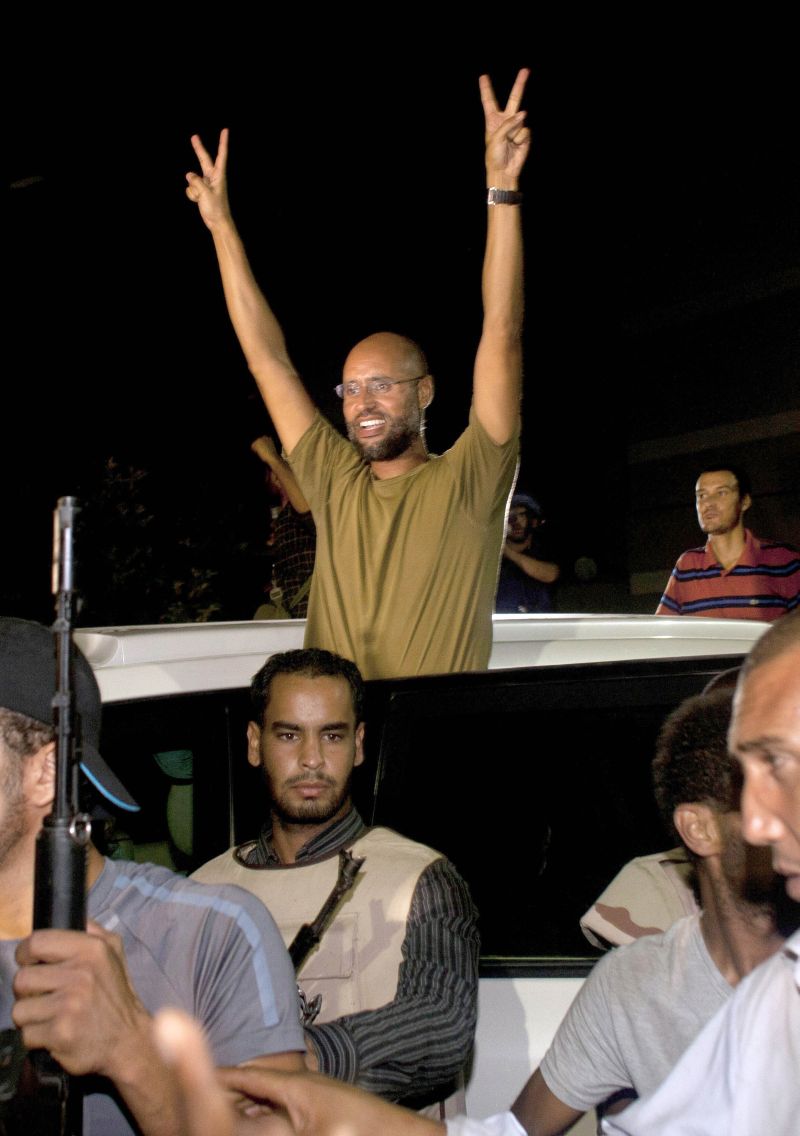 Saif al-Islam, filho de Kadafi, na última vez que apareceu em público, no dia 23 de agosto, em Trípoli | Dario Lopez-Mills/AFP