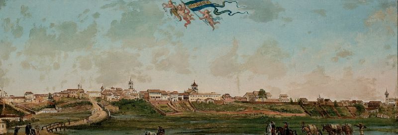 Pintura em que o francês Arnaud Julien Pallière fez um panorama da cidade de São Paulo: raridade do período que antecedeu ao surgimento da fotografia | João L. Musa/Divulgação