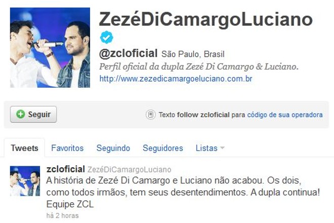 No Twitter, a assessoria de imprensa da dupla desmentiu a separação |