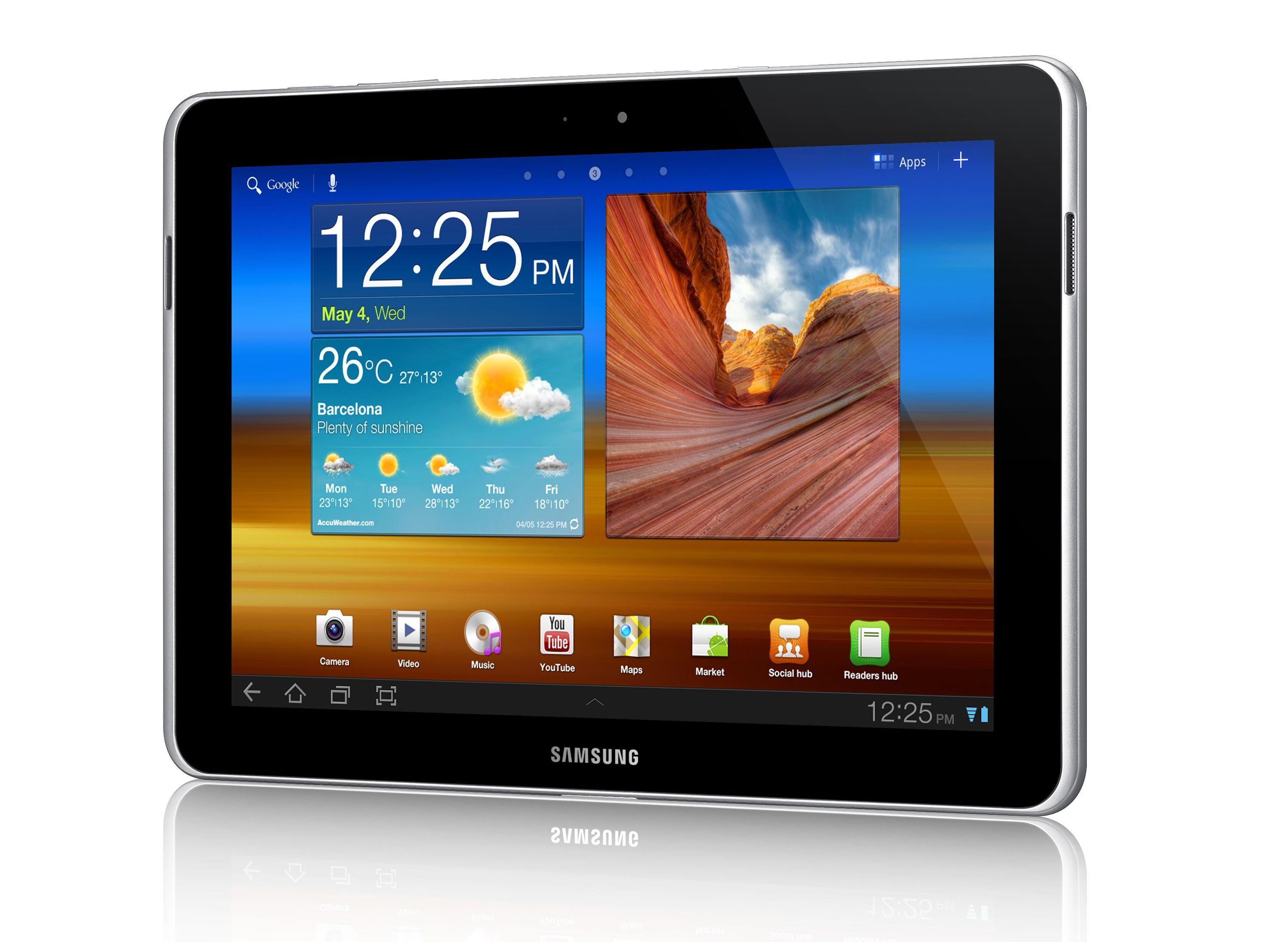 Para poder vender o produto na Alemanha, a Samsung mudou a borda do Galaxy Tab 10.1 e a localização do alto-falante, além de renomear o aparelho como Galaxy Tab 10.1 N | AFP PHOTO/Samsung Electronics