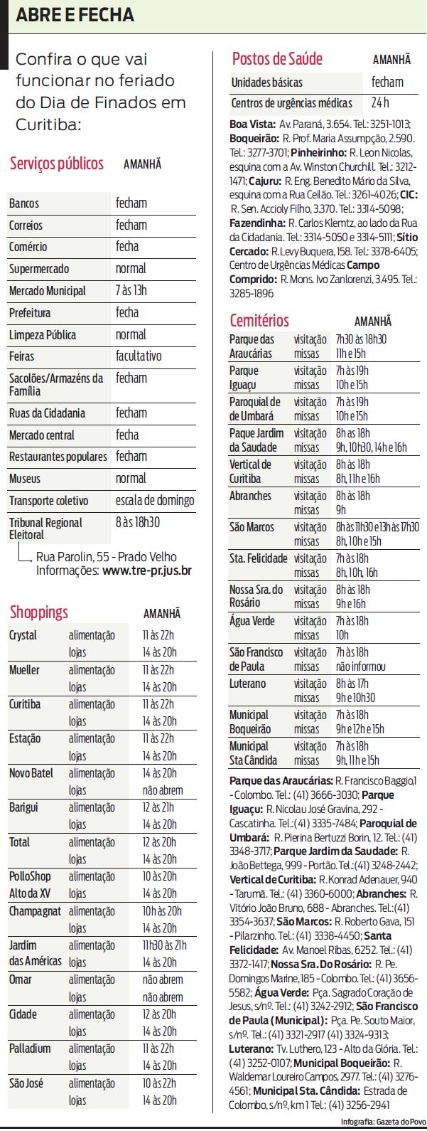 Confira o que vai funcionar no feriado do Dia de Finados em Curitiba |