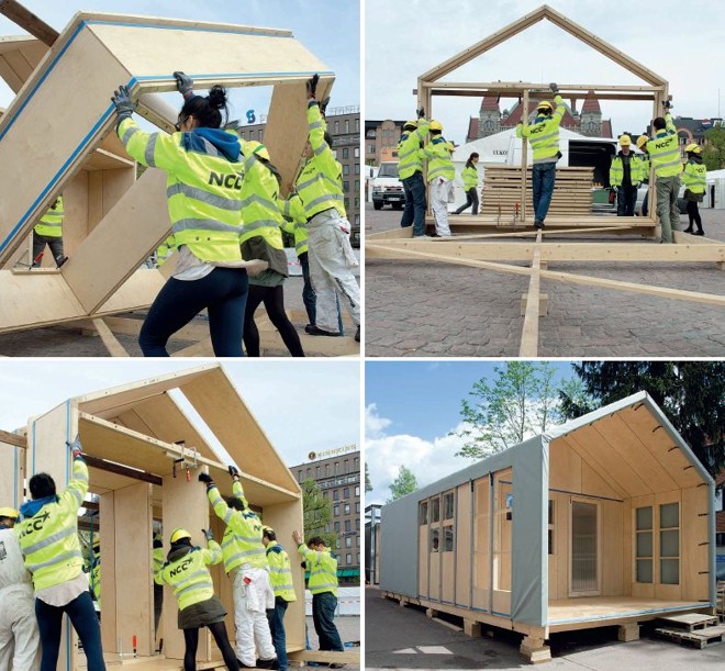 Em seis horas é possível montar uma casa, contando com o trabalho de duas pessoas e ferramentas simples  os módulos de madeiras são encaixados | 