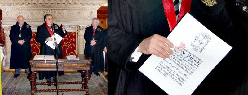 Alceu Vezozzo Filho, vice-presidente da Rede Bourbon Hotéis & Resorts, discursou em nome dos novos membros brasileiros da Confraria dos Enófilos da Bairrada. A cerimônia ocorreu no último dia 26, no Palácio do Bussaco, arredores de Coimbra, em Portugal. No detalhe, o diploma recebido pelos novos confrades dentre os quais este colunista | Emanuel Elias