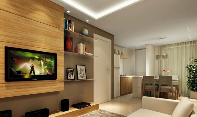 Sala de estar e jantar integradas do empreendimento Parque Cambuí | 