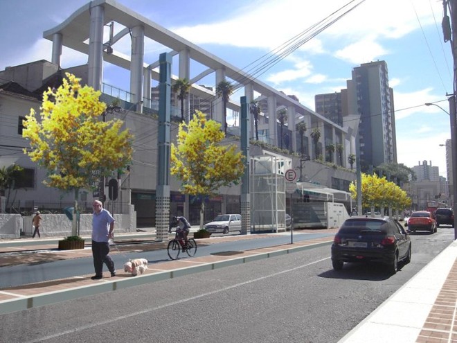 Perspectiva do Ippuc de uma futura estação do metrô na Avenida República Argentina, em frente ao supermercado Angeloni (ao fundo) | 