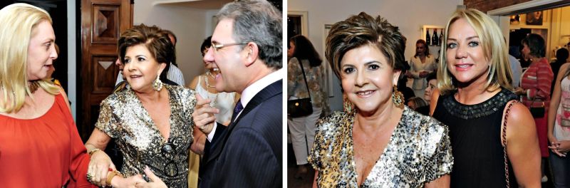 Norma Camargo (ao centro da foto maior) atraiu uma multidão de vips na noite desta terça-feira na Bazaar Fashion para a inauguração da joalheria Espaço Grifith. O dono da marca e sócio dela na loja, Luis Carlos Fernandes (à dir.), veio de São Paulo para prestigiar a festa, que movimentou a badalada maison até perto da meia-noite. Entre as amigas que foram abraçá-la estava Ângela Russi (à esq.). Na outra foto, a designer de joias paulista Carol Kaufmann (à esq.) com a empresária Clemilda Thomé | Fotos: Gerson Lima