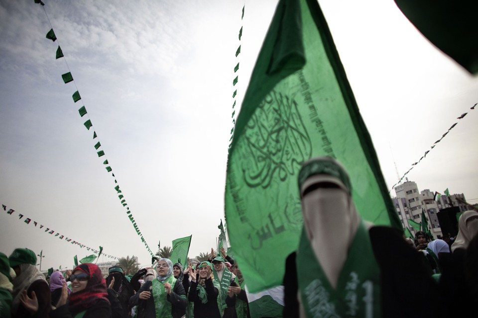 Palestinos se reúnem em Gaza para celebrar o aniversário de 24 anos do Hamas | AFP PHOTO/MARCO LONGARI