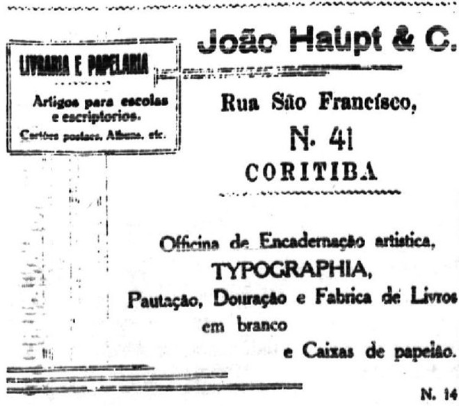 O anúncio da papelaria João Haupt, de 1919: empresa continua no mesmo endereço | 