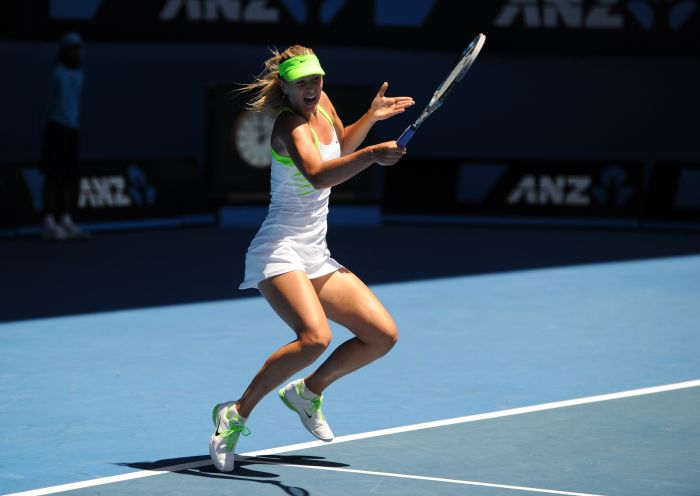 Maria Sharapova venceu a compatriota russa Ekaterina Makarova por 2 sets a 0 e se garantiu na final do Aberto da Austrália | Greg Wood / AFP