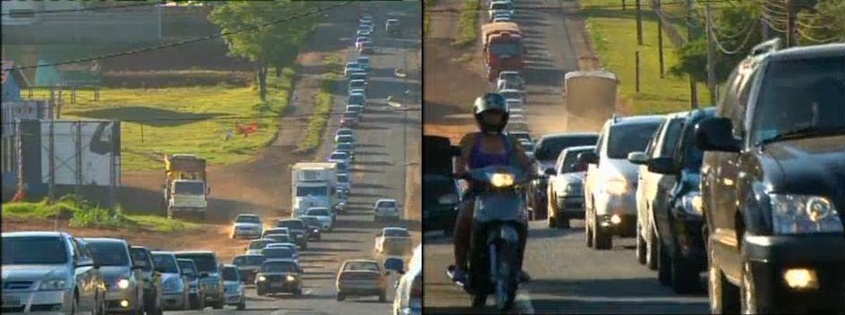 Longas filas estão se formando na BR-272, que liga os estados do Paraná e Mato Grosso do Sul | Reprodução RPC TV Cascavel