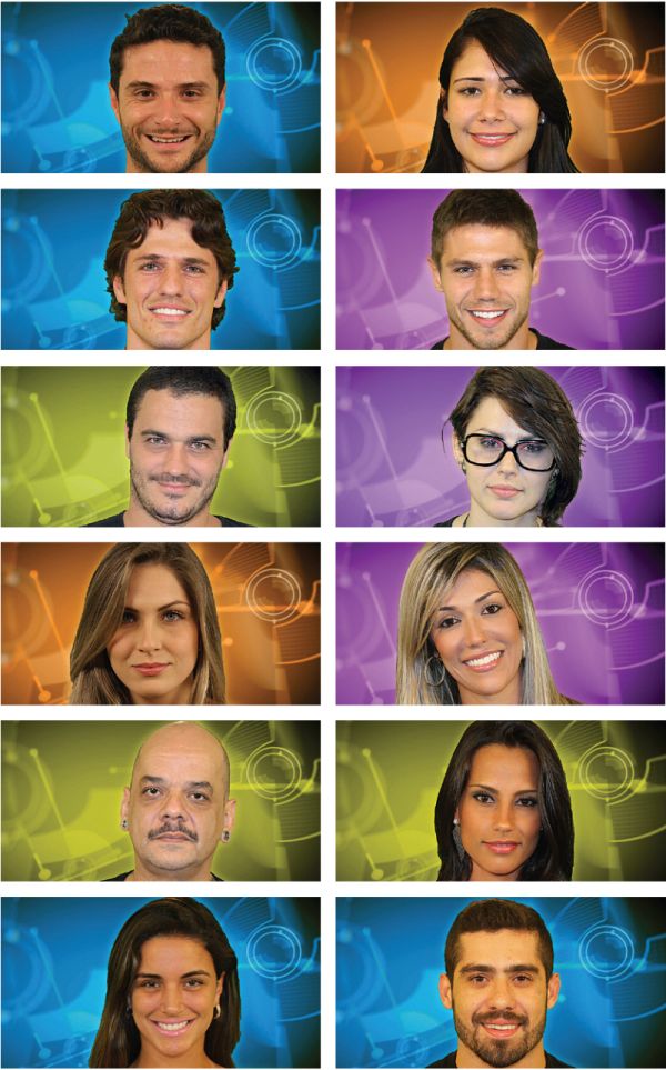 Os participantes do BBB 12 (a partir da esq.): Ronaldo (SP), Jakeline (BA), João Maurício (GO), Jonas (RS), Rafa (RJ), Mayara (SP), Renata (MG), Fernanda (RJ, desistiu), João Carvalho (MG), Kelly (MG), Laisa (RS) e Yuri (GO) | Divulgação/TV Globo