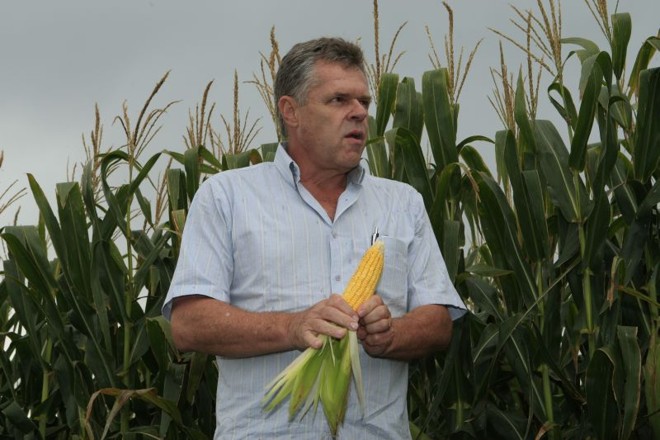 O produtor Carlos Luhn, de Guarapuava, conta que o granizo rondou suas lavouras, mas não causou estragos |