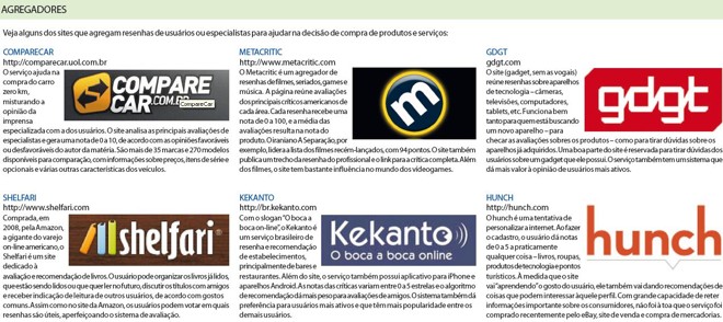 Veja alguns dos sites que agregam resenhas de usuários ou especialistas |
