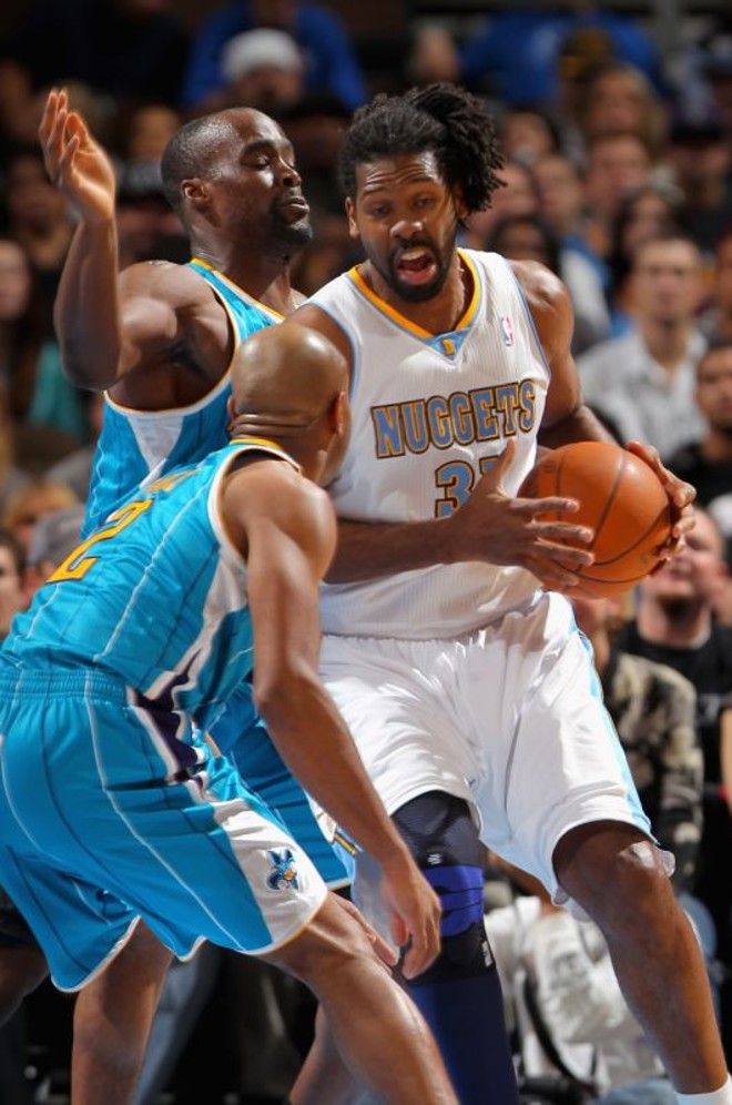 Denver Nuggets, do brasileiro Nenê, perdeu na segunda-feira (9) para o New Orleans Hornets | 