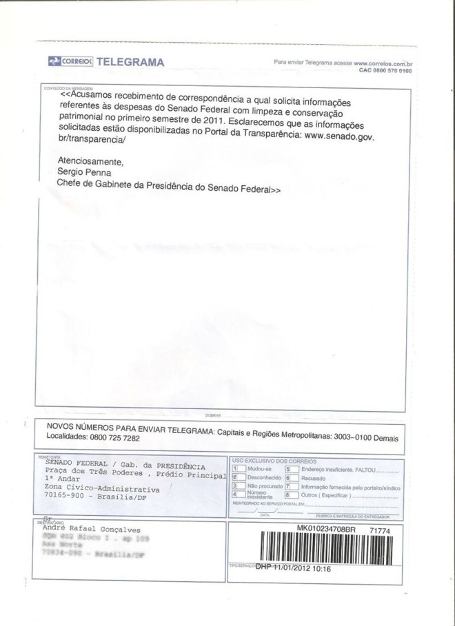 Confira a resposta do Senado Federal |