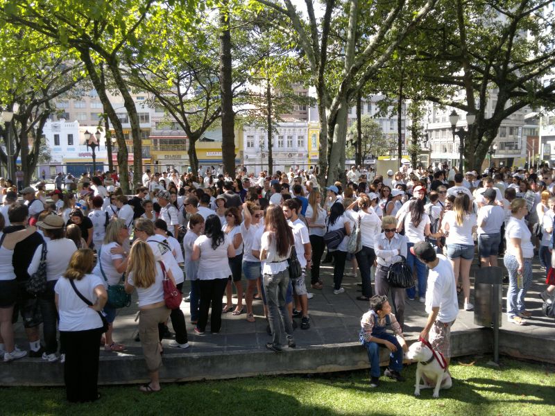 Cerca de 200 pessoas se reuniram na praça Tiradentes, em Curitiba, para protestar contra os maus-tratos a animais | Fernanda Trisotto / Gazeta do Povo