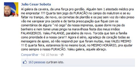 Vereador pede atestado pelo Facebook para poder faltar à sessão legislativa desta quarta-feira (8) e acompanhar ao jogo do Atlético-PR | Reprodução