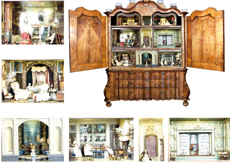 Casa de boneca construída para funcionar como uma espécie de móvel (foto maior) que está exposta na Holanda: riqueza de detalhes faz da peça uma verdadeira obra de arte | Schwartze Pensive/ Gemeentemuseum/ AFP Photo