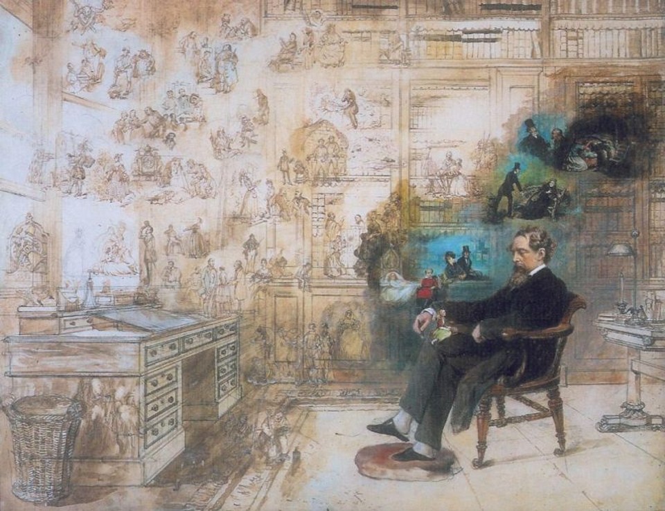 A aquarela O Sonho de Dickens, pintada em 1875 por Robert William Buss, serviu de base para uma interessante animação na mostra Dickens & London | Reprodução