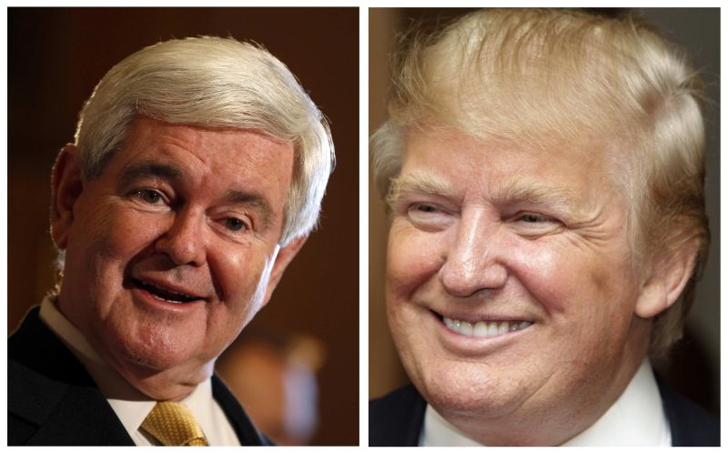 O empresário Donald Trump e o pré-candidato republicano Newt Gingrich | REUTERS/Jeff Haynes (L) and Alberto Lowe/Files