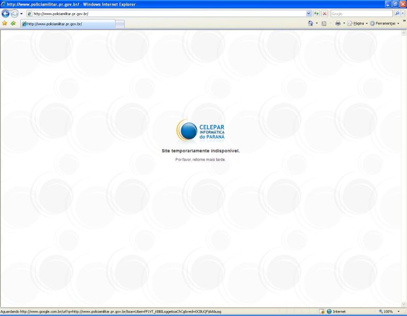 Mensagem encontrada ao acessar alguns sites do governo nesta terça-feira | Reprodução