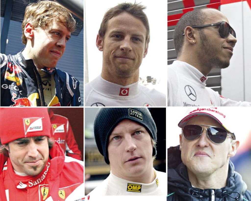 Vettel, Button, Hamilton, Alonso, Raikkonen e Schumacher: os campeões já abocanharam, juntos, 14 títulos da F1