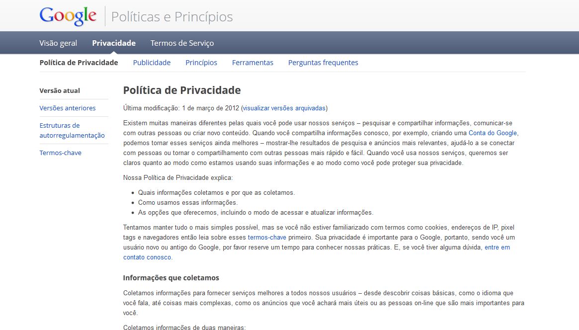Uma das principais mudanças da medida é que o usuário terá um perfil único, frente aos diversos com os quais contava por diversos serviços, como redes sociais e programas de localização geográfica | Reprodução Site do Google