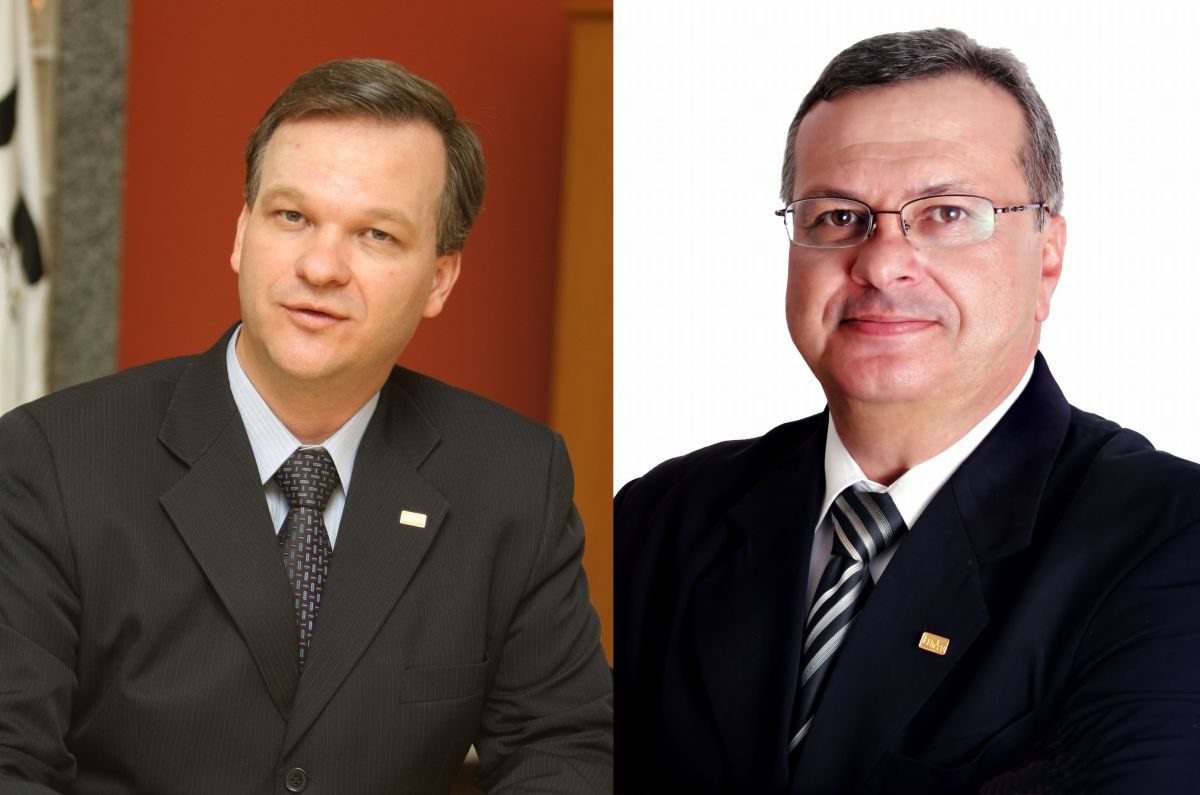 Marcos Flávio de Oliveira Schiefler Filho, diretor do campus Curitiba da UTFPR e Carlos Eduardo Cantarelli, atual reitor da universidade, concorrem ao cargo de reitor | Aniele Nascimento / Gazeta do Povo e Divulgação UTFPR