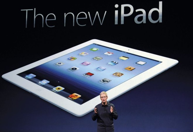 Tim Cook, presidente-executivo da Apple, durante o lançamento do novo iPad, que chegou ao Brasil sem estardalhaço e com quase três meses de atraso. | Kevork Djansezian/AFP