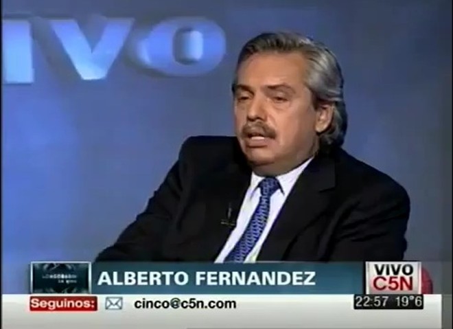 O ex-ministro chefe do Gabinete Civil da Argentina, Alberto Fernández, durante a entrevista censurada ao vivo na TV argentina | Reprodução