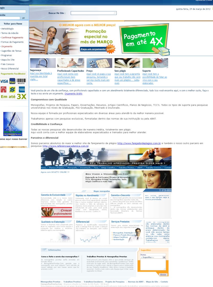 Uma busca rápida na internet leva a inúmeros sites que vendem trabalhos prontos | Reprodução