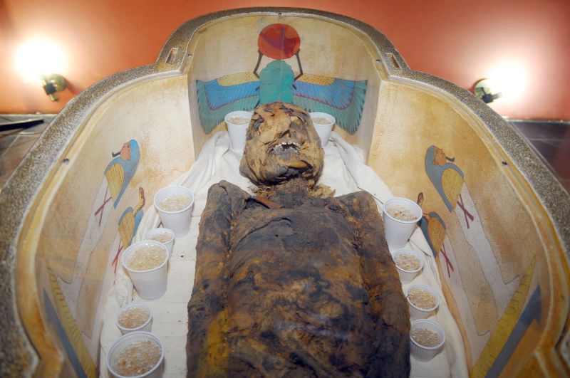 Tothmea, que está em Curitiba, tinha cerca de 25 anos quando morreu, há 2700 anos. Pouco se sabe sobre ela: o que é possível afirmar é que era de Tebas (Grécia) e possivelmente uma cantora do templo da deusa Isis | Daniel Castellano/ Gazeta do Povo