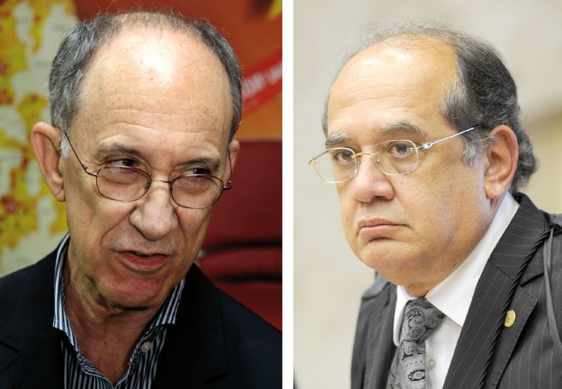 Rui Falcão, presidente do PT: Portanto, militância do PT, vamos ficar atentos, vamos desbaratar mais essa manobra daqueles que querem desmoralizar o PT, o presidente Lula, com nítidos objetivos eleitoreiros também. //Gilmar Mendes, ministro do STF: Não viajei em jatinho coisa nenhuma. Vamos parar com fofoca. A gente está lidando com gângsters. Vamos deixar claro: estamos lidando com bandidos que ficam plantando essas informações. | Hugo Harada/ Gazeta do Povo e Evaristo Sá/AFP