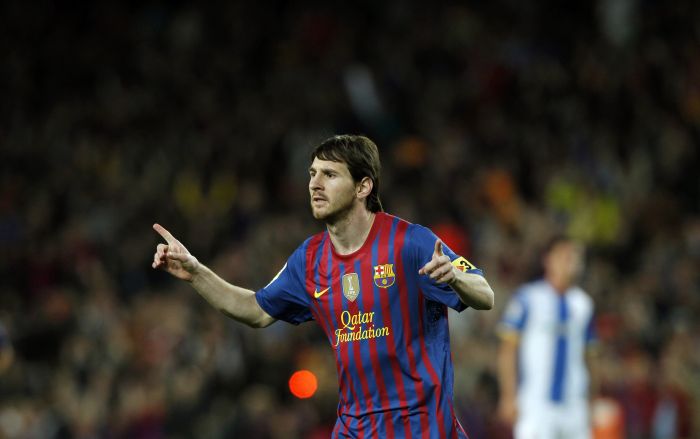 Com os quatro gols marcados neste sábado sobre o Espanyol, Messi chegou à impressionante marca de 50 no Campeonato Espanhol | Albert Gea/Reuters