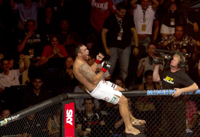 Werdum comemora na grade do octógono |