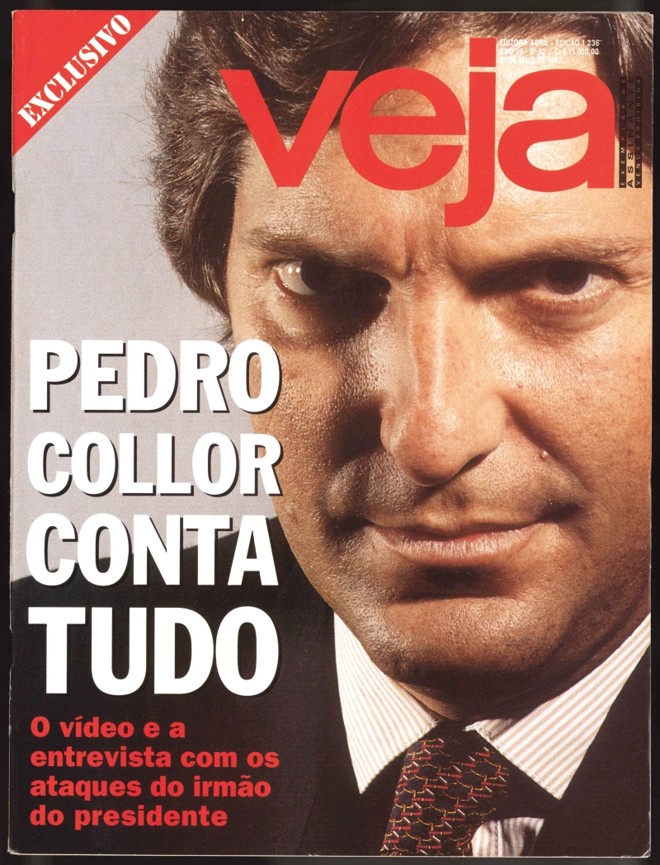 Capa da edição da revista Veja com a bombástica entrevista de Pedro Collor que marcou o começo do fim do ex-presidente | 