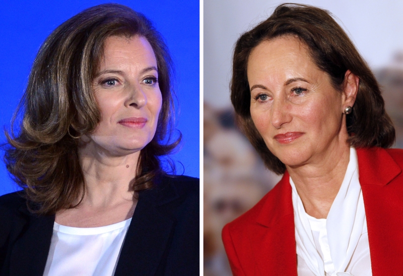 A primeira-dama Valérie (esq.) contrariou Hollande e manifestou apoio ao rival de Ségolène (dir.) |