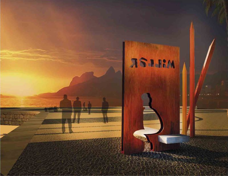 Chapa de metal com a silhueta de Millôr será instalada no Arpoador | Divulgação