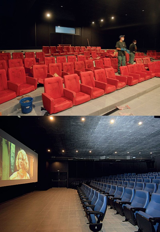 O antes (acima) e o depois do Cine Guarani: nove anos sem exibir filmes |