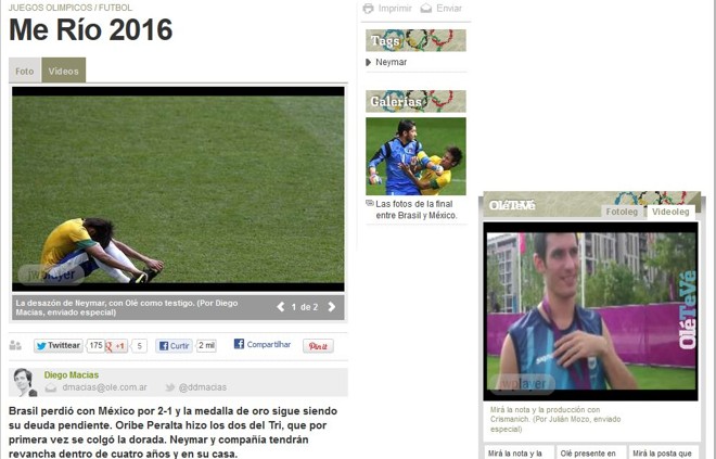 Me Río 2016: provocou a página do diário argentino na internet |