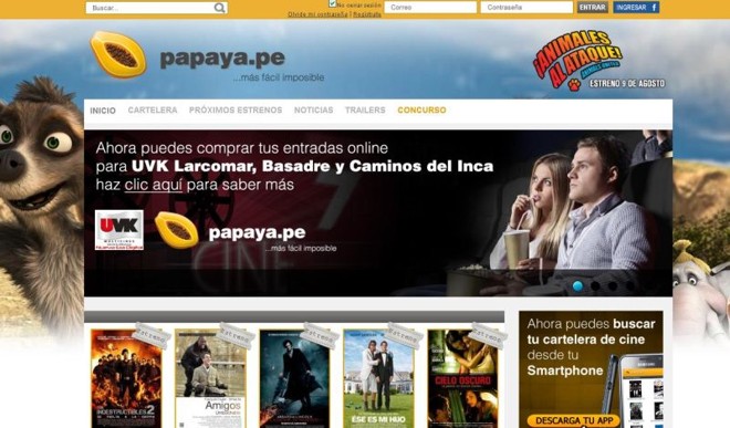 Papaya -A peruana Papaya ficou em segundo lugar na competição da Batalha de Startup na conferência The Next Web. A ambição da empresa é se tornar fornecedora de tickets on-line para todos os cinemas dos países emergentes. Por enquanto, eles operam no Peru, Chile e Colômbia, mas o plano é chegar em breve à Argentina e também ao Brasil. Além dos ingressos de filmes, eles também vendem a pipoca e o refrigerente, que podem ser retirados numa fila exclusiva no cinema. Site:http://www.papaya.pe/ | 