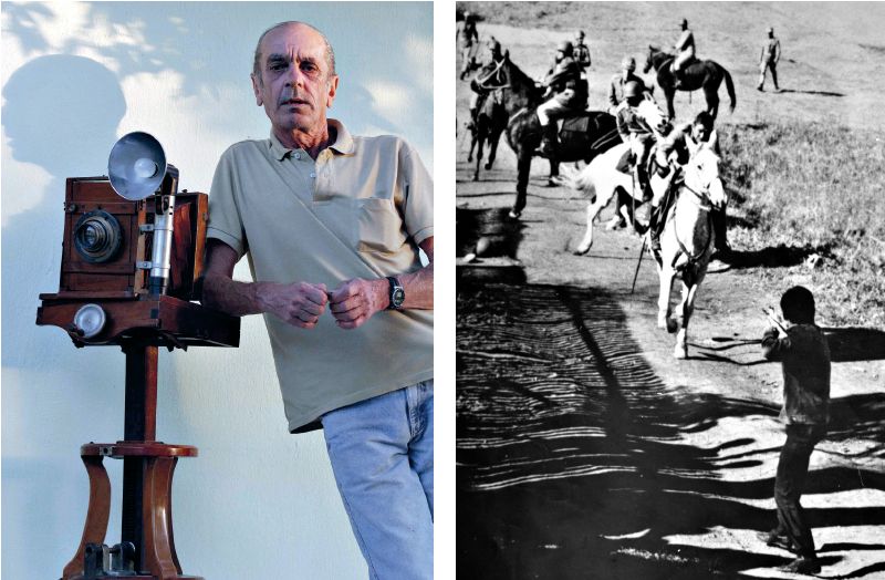 O fotógrafo em retrato recente e a fotografia que o alçou ao Prêmio Esso: coragem, curiosidade e simplicidade | Jonathan Campos/Arquivo/Tribuna do Paraná e Edson Jansen